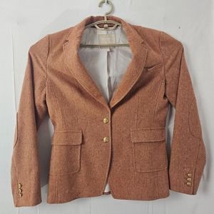 Banana Republic Blazer Womens Plus Size 14 Italian Elbow Patch Orange Wool Silk